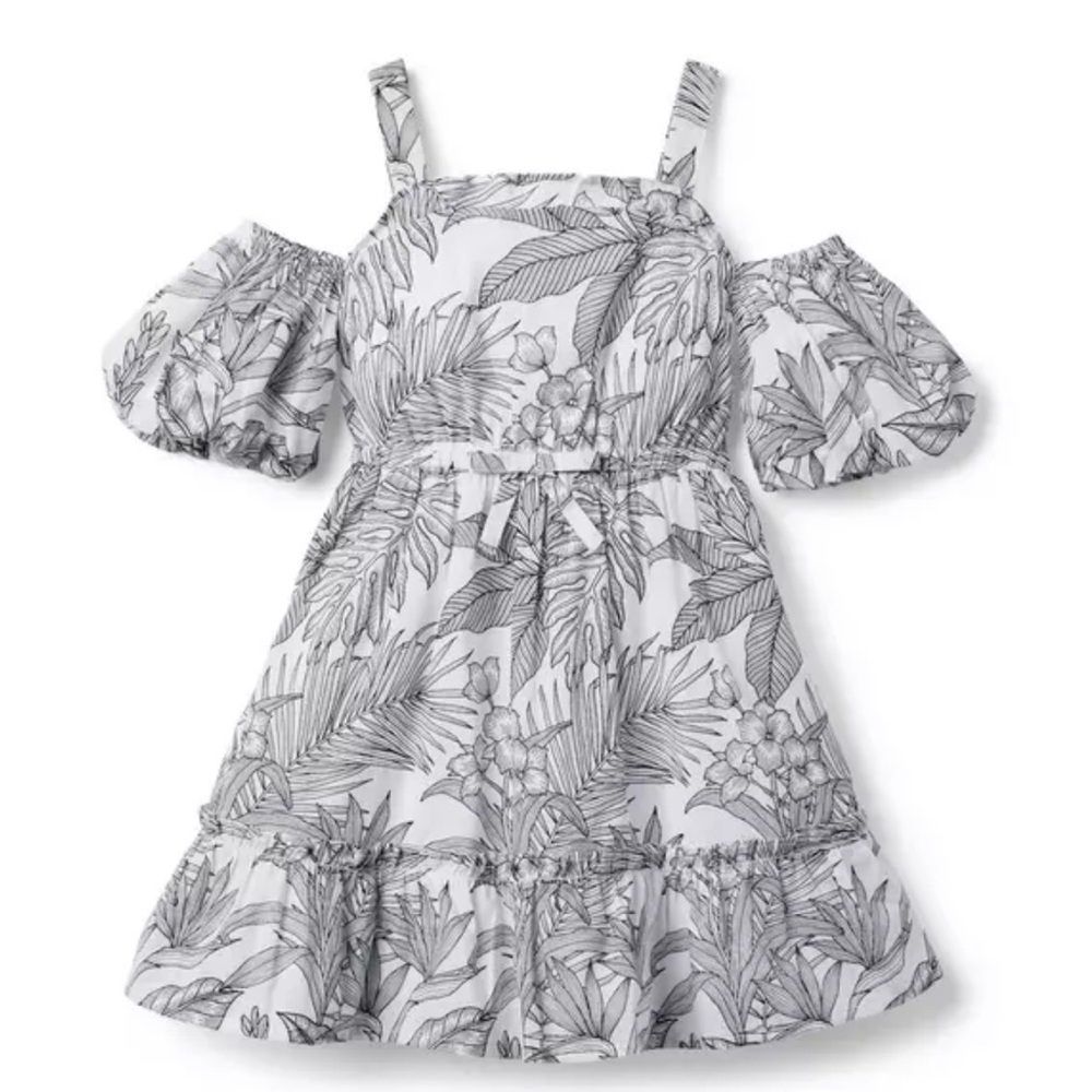 Janie and Jack white Palm  cold shoulder girls dress size 4